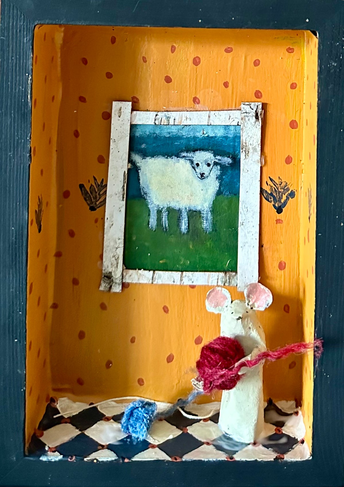 Orange Stenciled Room with Painting of White Ewe