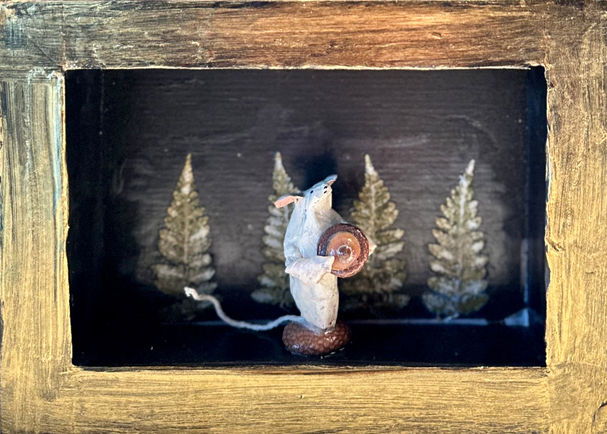 Mouse in Pine Forest Holding Acorn